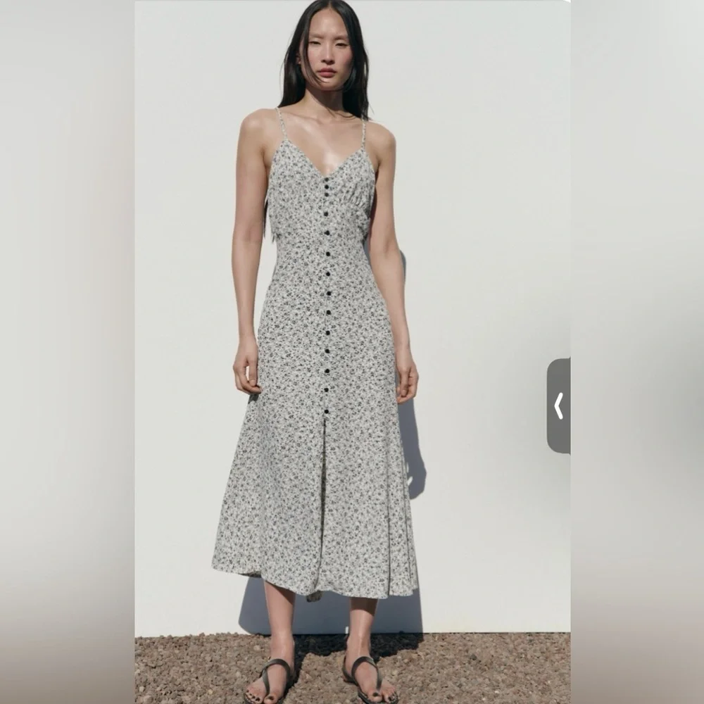 midi zara summer dresses ZARA NEW WHITE EMBROIDERED MIDI DRESS Runs Big XS,S 2578/884 SS21